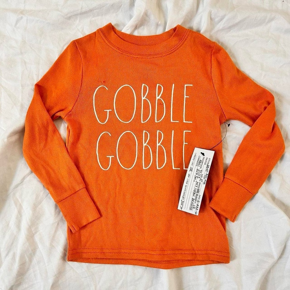 RAE DUNN RARE SAMPLE PIECE! KIDS TURKEY GOBBLE GOBBLE LONG SLEEVE SHIRT NWT 3T
